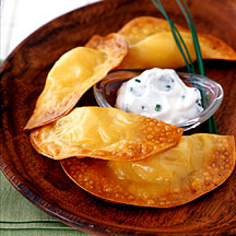 Potato Cheese Dumplings with Sour Cream Chive Dip