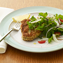 Image of chicken Milanese with arugula salad