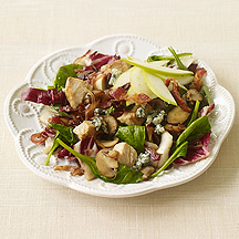 Image of   Warm Spinach Salad with Bacon, Chicken and Blue Cheese
